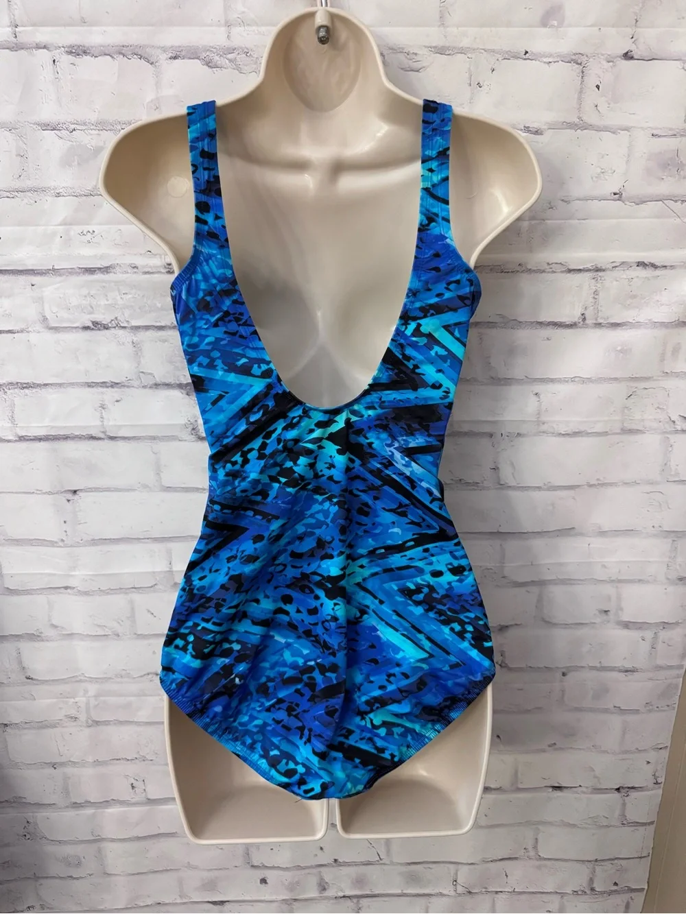 Miradonna By Miraclesuit V Neck One Piece Swimsuit Slimming Size 10 Blue Modest